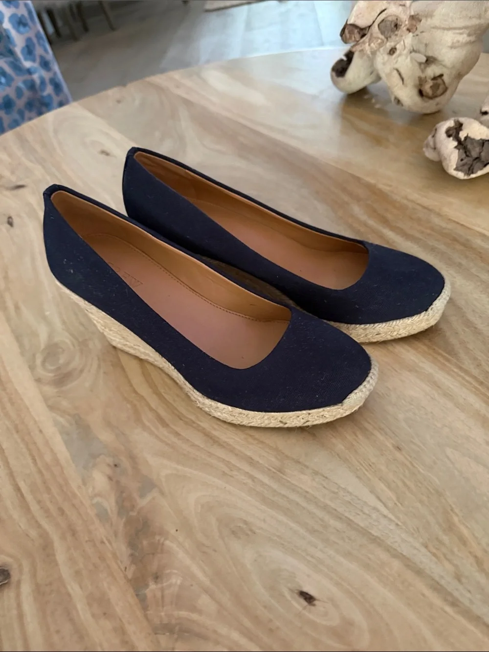 J. Crew Navy Canvas Espadrille Wedge Pumps dark navy